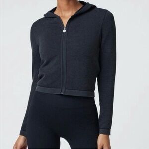 Vuori Navy Textured Hooded Bomber Jacket